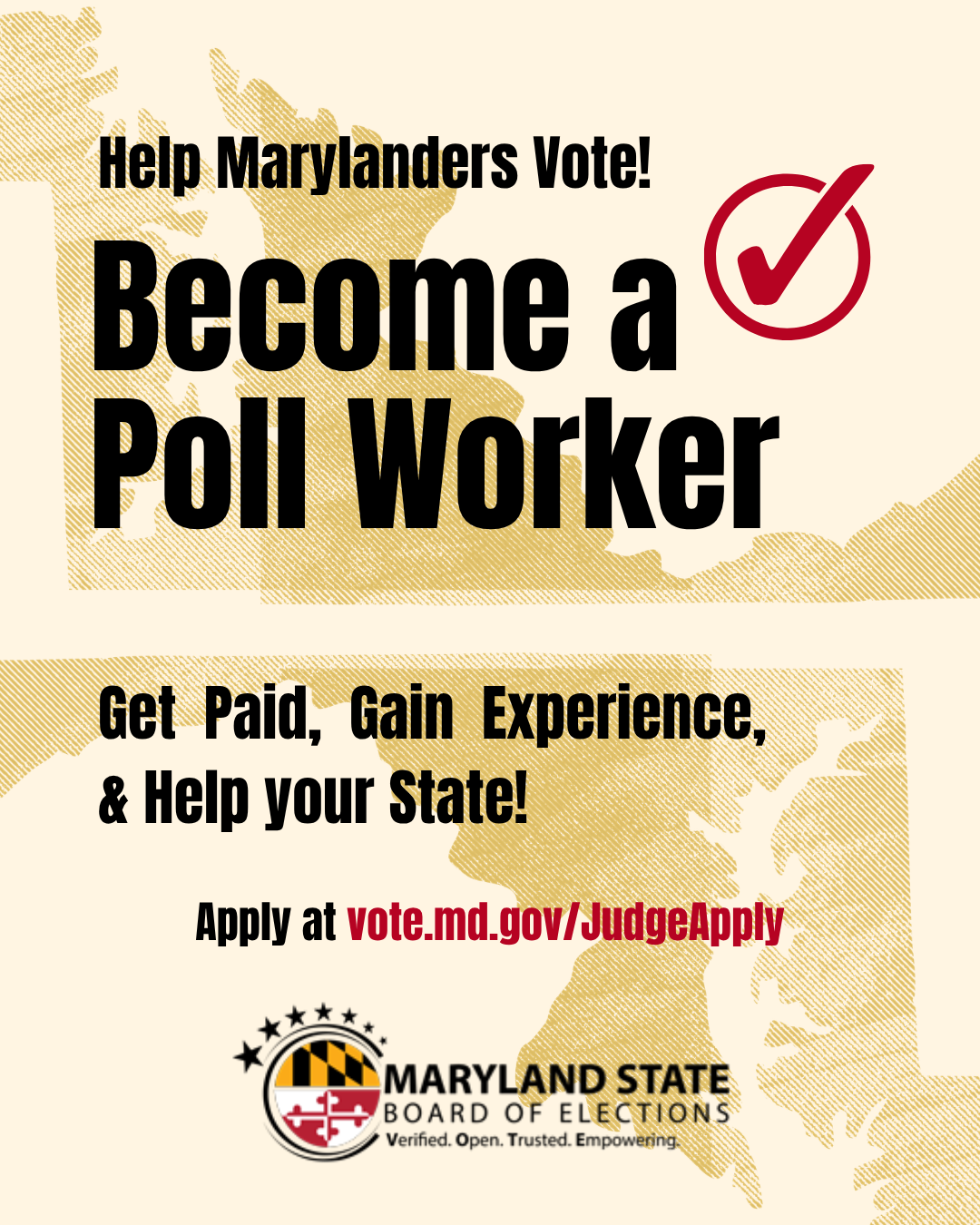 VoteMD graphic describing how to become a poll worker