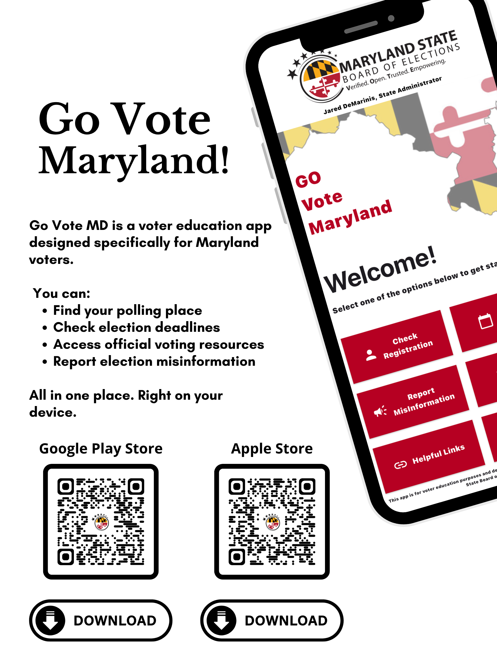 VoteMD graphic describing the Go Vote Maryland app